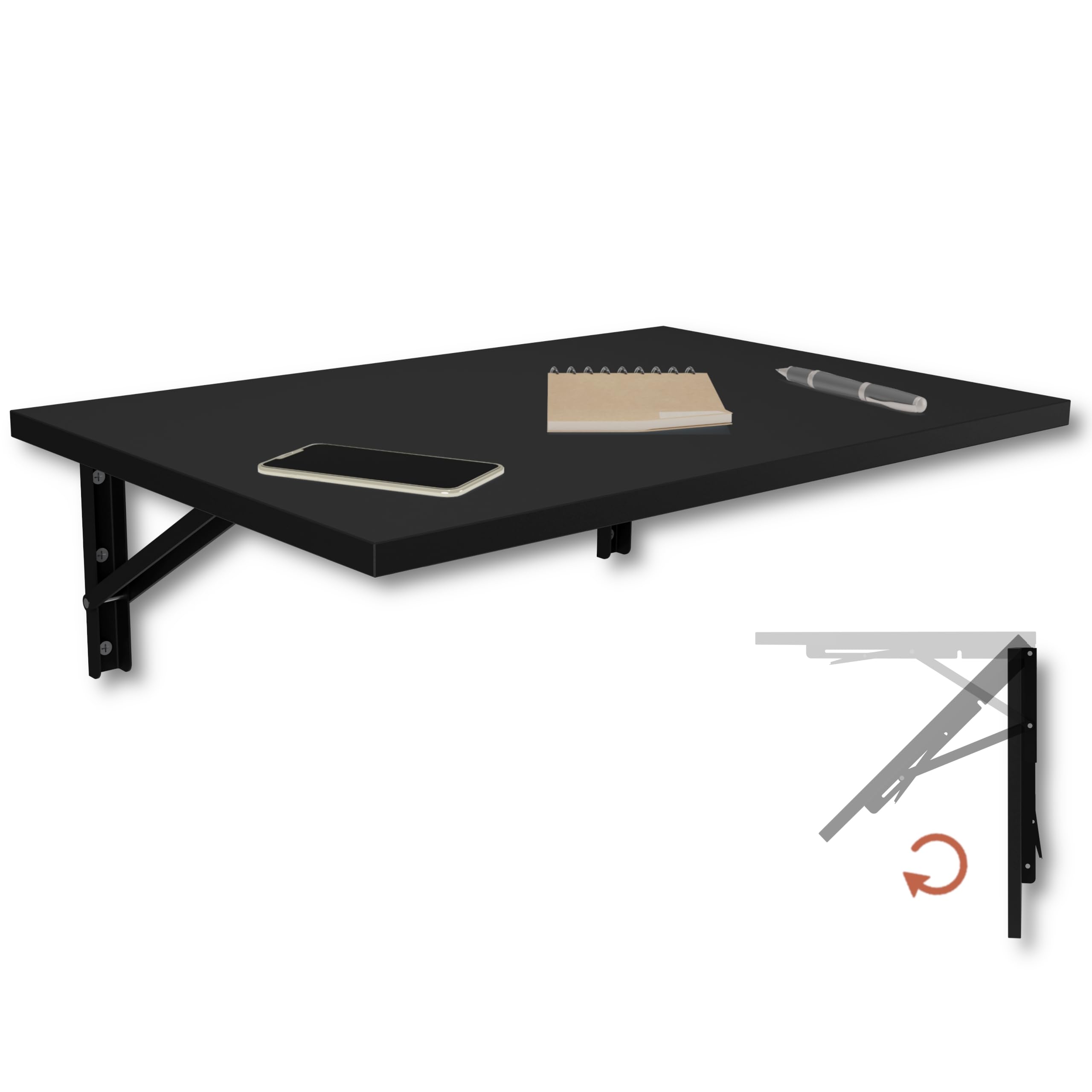 KDR - Tavolo pieghevole da parete, 60 x 40 cm, montaggio a parete, salvaspazio, tavolo da pranzo, scrivania e tavolo da cucina, ideale per piccoli spazi e home office (nero)