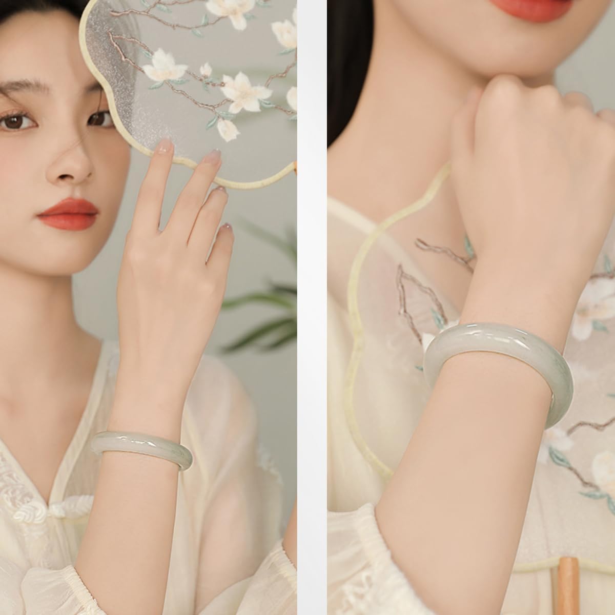 Natural Quartzite Jade Bangle Tianshan Cui Stone Bracelet Green White Traditional Chinese Feng Shui Design Tianshan Emerald Bangle Good Luck Jewelry for Women 51-64mm - Image 6