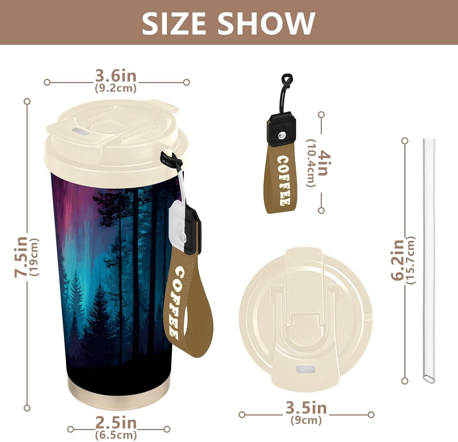 Sasquatch Forest Insulated Coffee Mug with Straw & Flip Lid, 16.9oz Iced Tumbler Cup, Double Wall Vacuum Mug for Travel Office