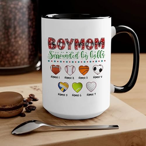 Miniatura 4 de Mugs Café personalizado para fanáticos del fútbol americano de niños hijos niños mamá rodeado de pelotas nombre personalizado taza de cerámica para