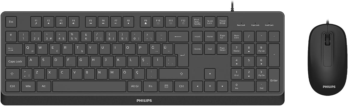 Philips SPT6238 USB Kablolu Multimedia Sessiz T rk e Q Klavye Mouse Seti Siyah