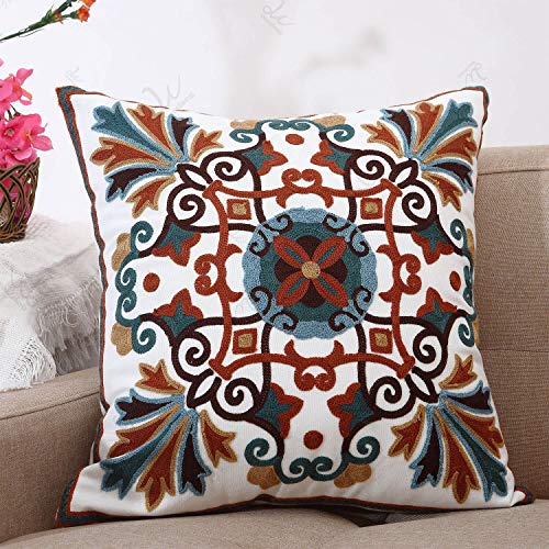 Oneslong Pack Of 2 Decorative Throw Pillow Covers Embroidery Bohemian Design With Hidden Zipper 18X18 Inch Couch Pillow Cases Covers Tapestry Style For Couch Bed Living Room Sofa Chair 100% Cotton #TOP7
