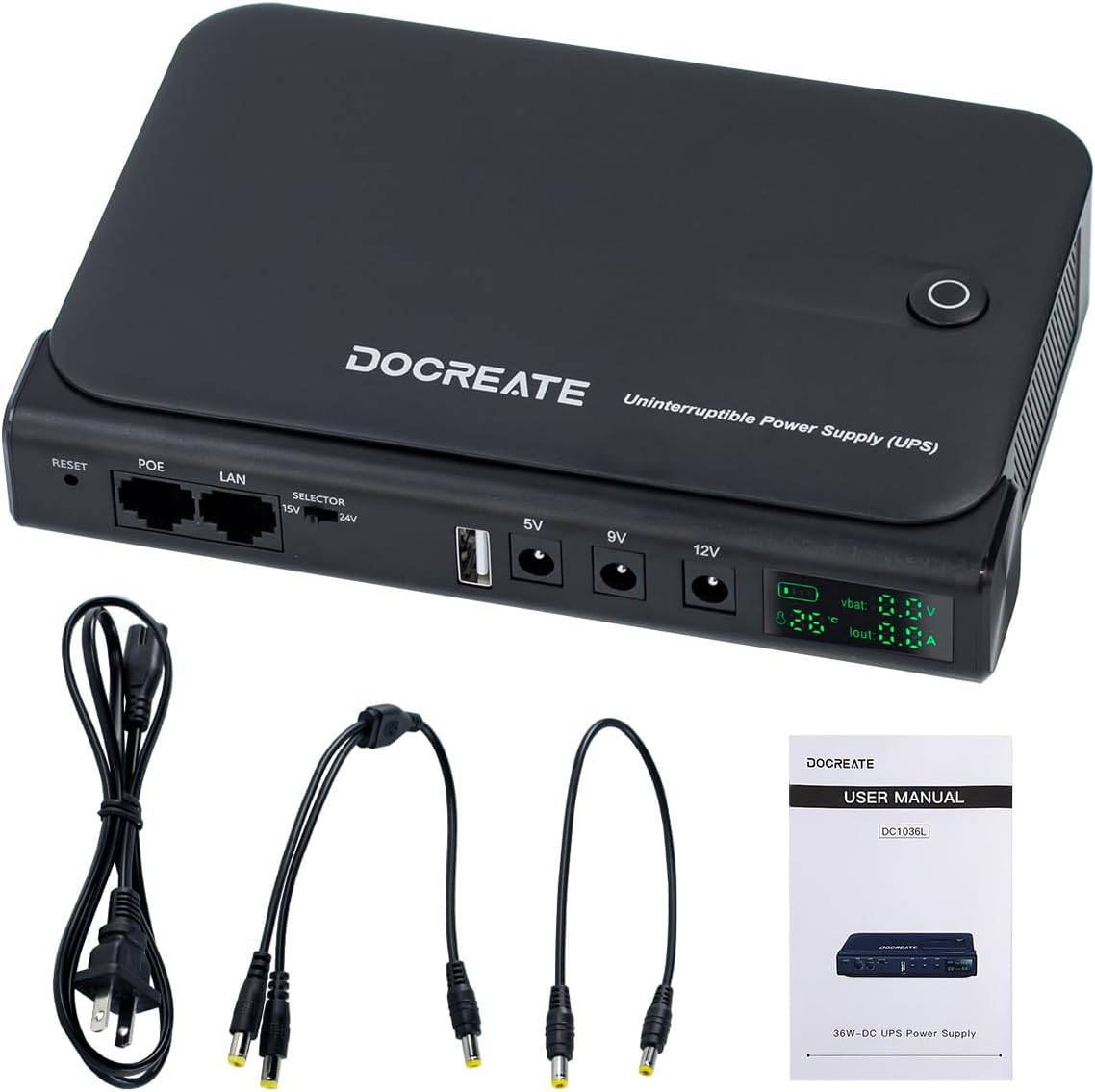 Mini UPS 36W DC Uninterruptible Power Supply, UPS Battery Backup Power Supply for Router/Modem/Security Camera, for 5V/9V/12V Multi-Voltage Output, Without Battery