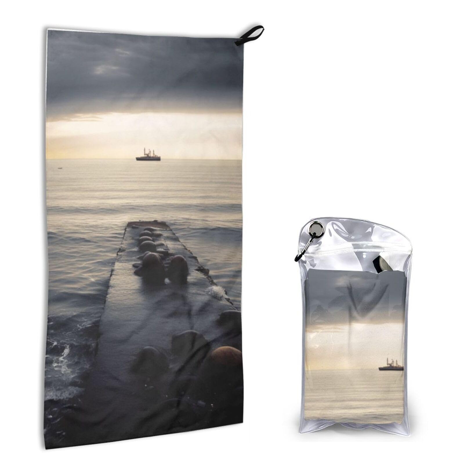 BWWHCCTI Quick Dry Hand Towel With Bag - Black Sea Printed Super Absorbent Face Cloth Microfiber Travel Sports Towels 40x80cm