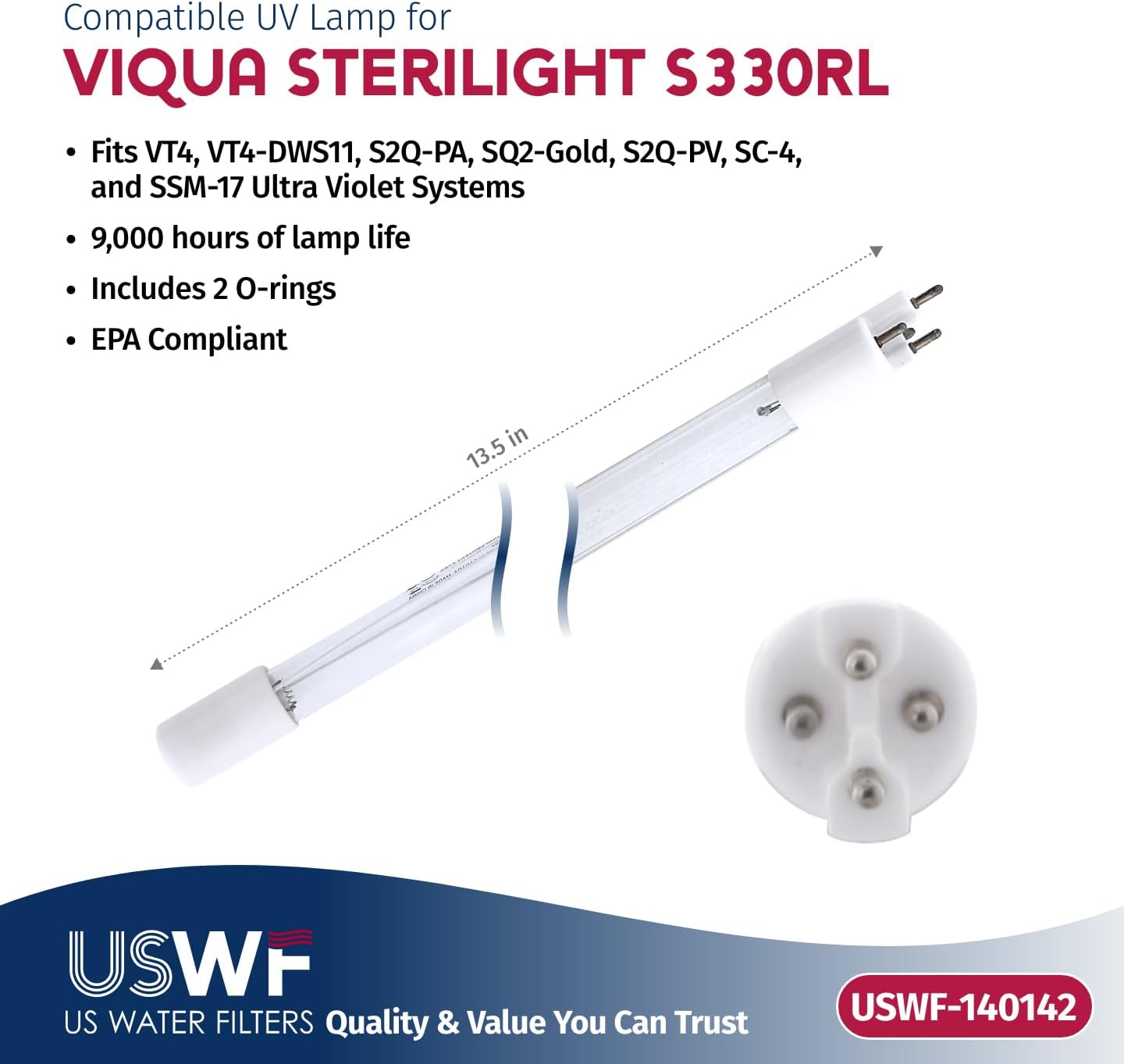 S330RL Replacement UV Lamp | Fits the VIQUA S2Q-PA, SC4, VT-4, & SSM-17 Series UV Systems | Made in the USA, US Water Filters