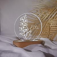 Vista 23 de Luz nocturna de flor de nacimiento, luz de noche de flor de caléndula de octubre, luz LED personalizada, regalos para amigos, lámpara de noche LED