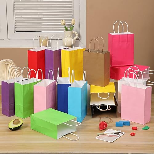 Miniatura 4 de Vammy Paquete de 32 bolsas de papel de regalo pequeñas de 5.9 x 3.15 x 8.27 pulgadas, bolsas de regalo de fiesta con asas, bolsas de regalo de papel
