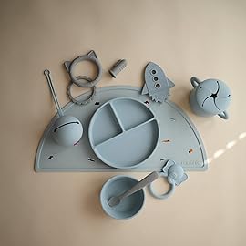 mushie Silicone Suction Plate | BPA-Free Non-Slip Design (Powder Blue)