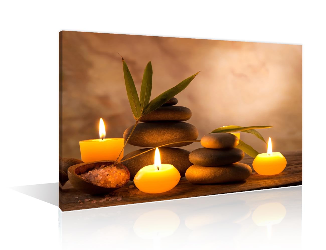 TISHIRONMassage Stones Home Decor Candles Leaf Pictures Wall Art for Living Room 1 Panel Zen Scenic Relax Black and White Wall Art Posters and Prints Stretched and Framed Ready to Hang (12" Wx18 H)