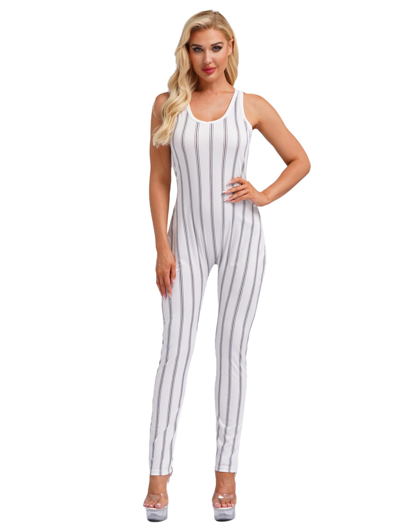 Womens Seamless One Piece Jumpsuits Striped Unitard Bodysuits Outfits Gym Yoga Rompers
