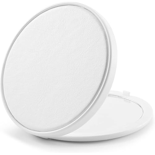 Getinbulk Compact Mirror Bulk, Small Pocket Makeup Round Mirror Double-Sided 1X/3X Magnifying PU Leather (White, 2.7 inches)