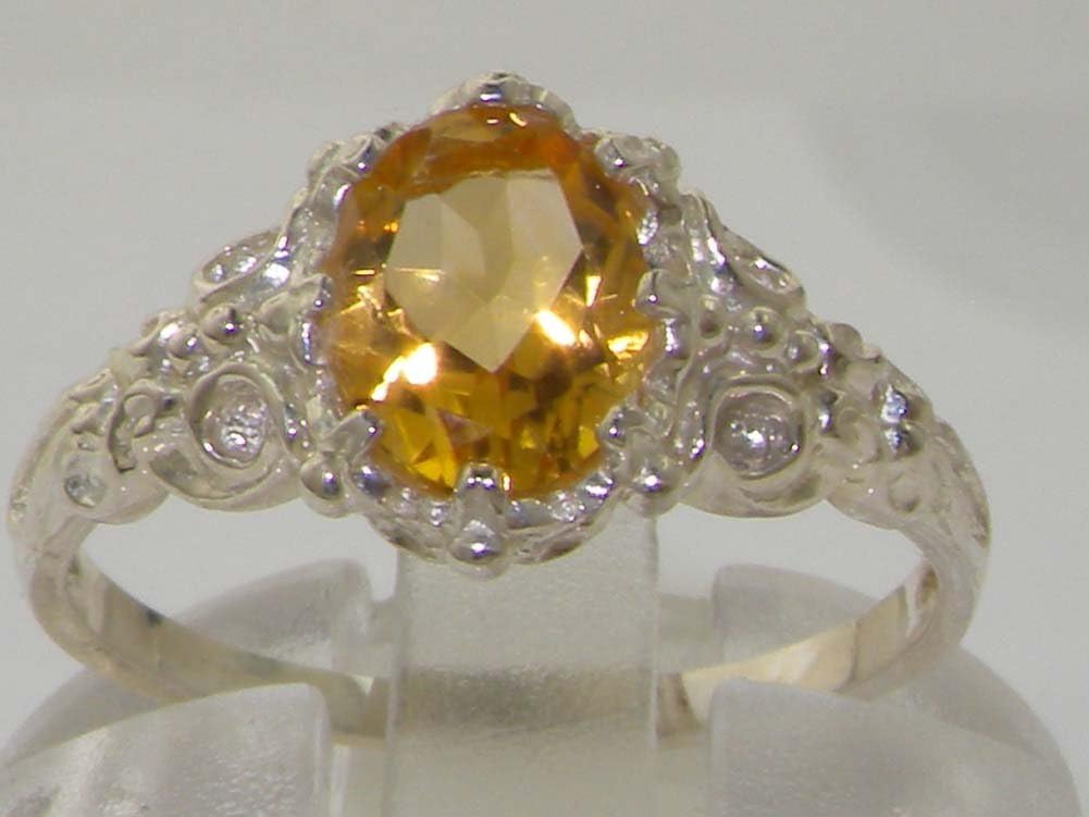 925 Sterling Silver Real Genuine Citrine Womens Band Ring