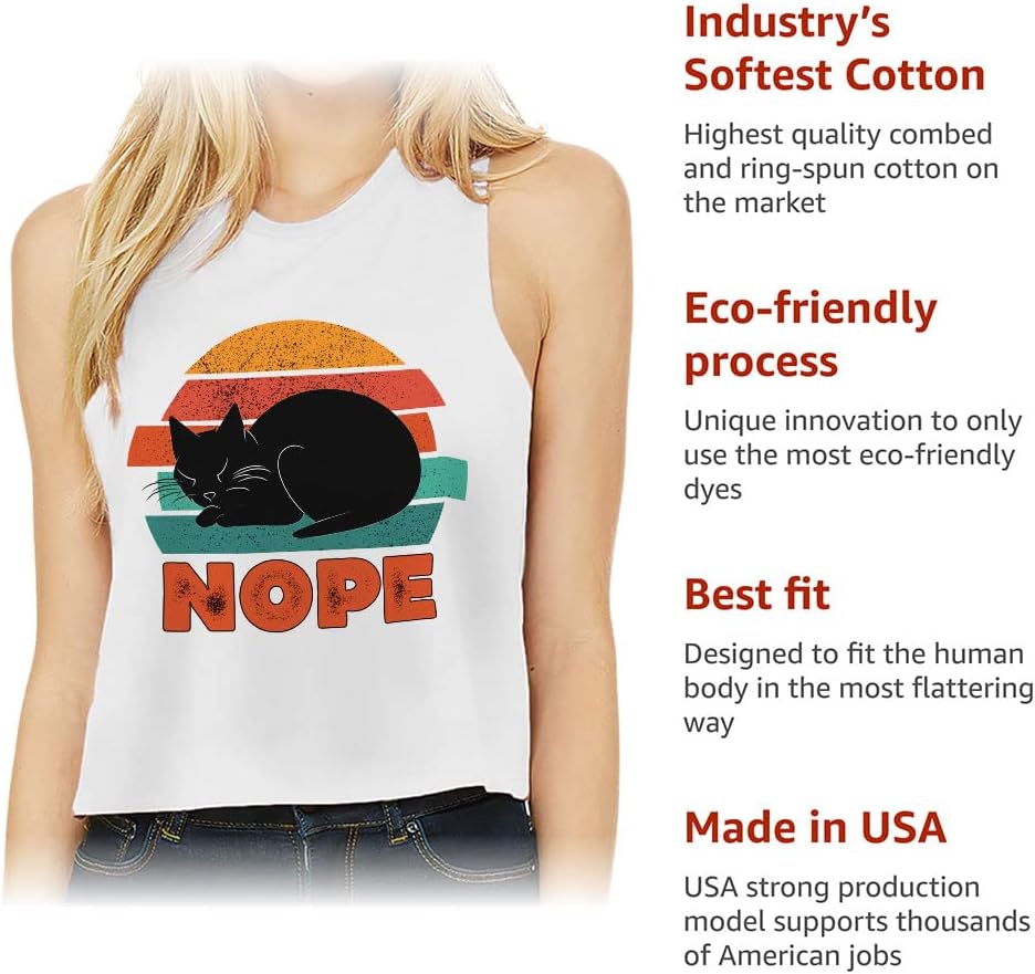 Cat Print Racerback Cropped Tank - Lazy Women's Tank - Art Tank Top - Black, M