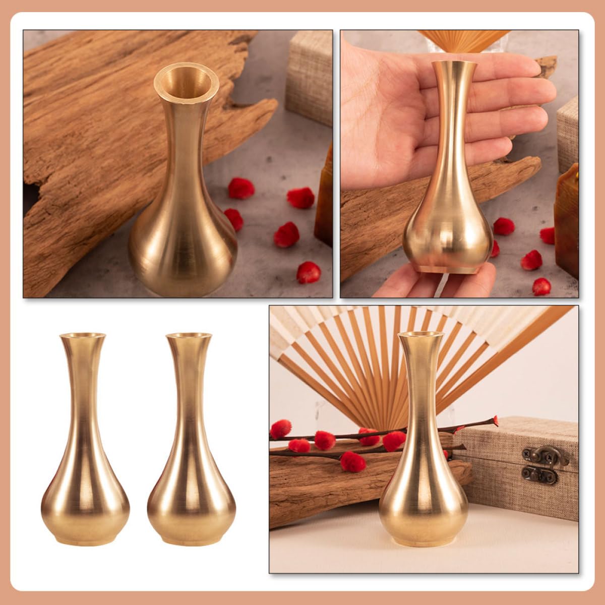 Jarrones Decorativos de Metal Cobre Dorado 2piezas para Arreglo Floral Moderno y Multifuncional Diseño Sencillo y Delicado para Decoración de Hogar