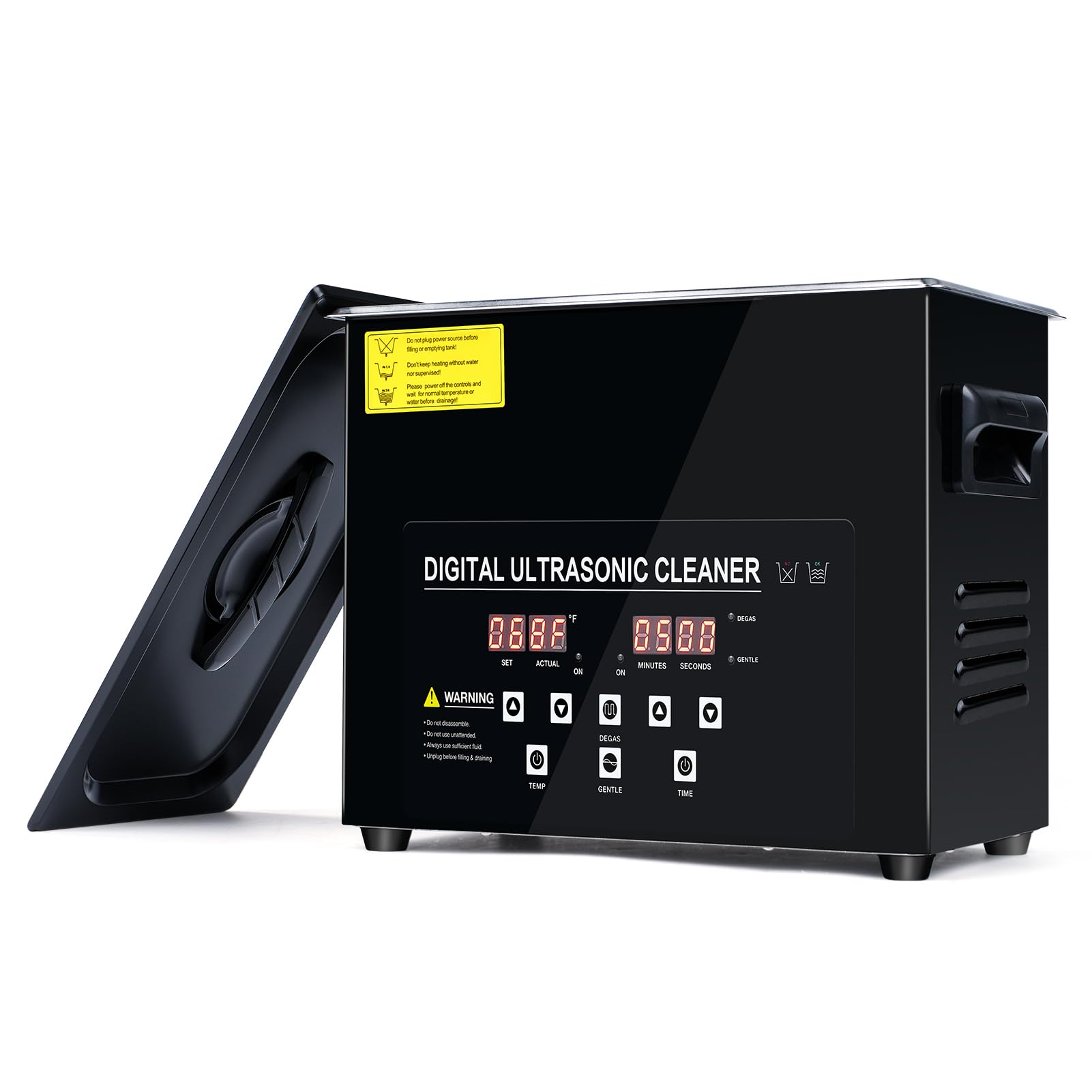 Pulitore Ultrasuoni Industriale, Macchina per Pulizia ad Ultrasuoni Digitale 120W con Degasaggio Modalità Delicata, Pulitore ad Ultrasuoni da 40kHz con Timer e Riscaldatore per Casa laboratorio(3L)