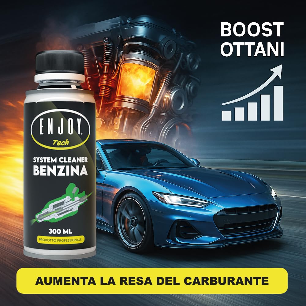 ENJOY TECH System Cleaner Benzina 300 ml | Additivo per Motori Benzina | Pulisce Iniettori, Riduce Consumi e Fumosità e Migliora Avviamento e Prestazioni | Made in Italy