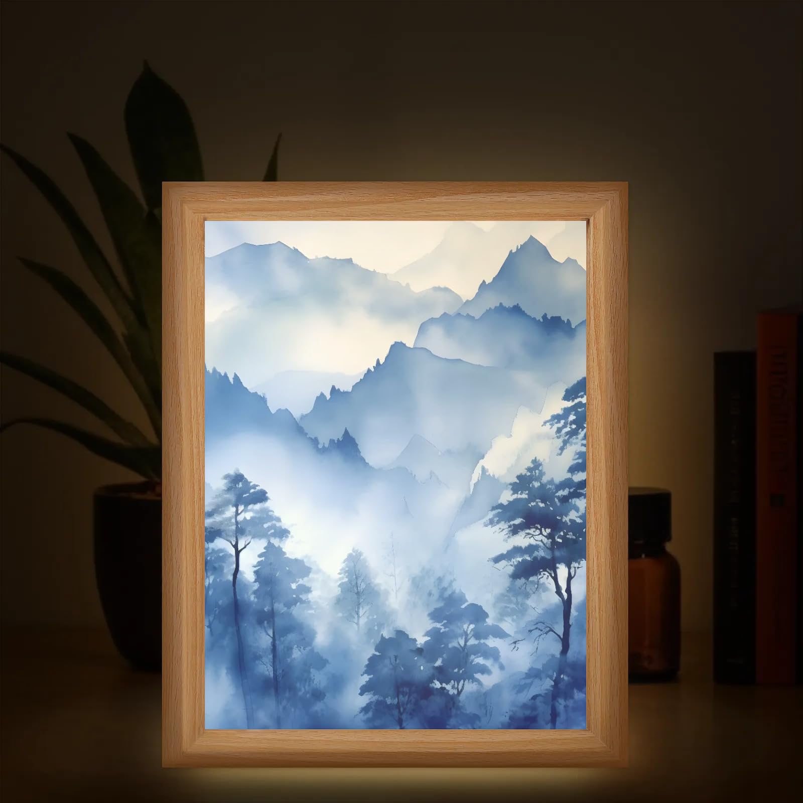 Light Up Painting, Watercolor Forest Wall Art Picture Light Graffiti Forest Light Up Desktop Art Frame, 10 Brightness, USB Powered, 3 Lighting Modes, Anxiety Relief Decor Gift for Bedroom Home