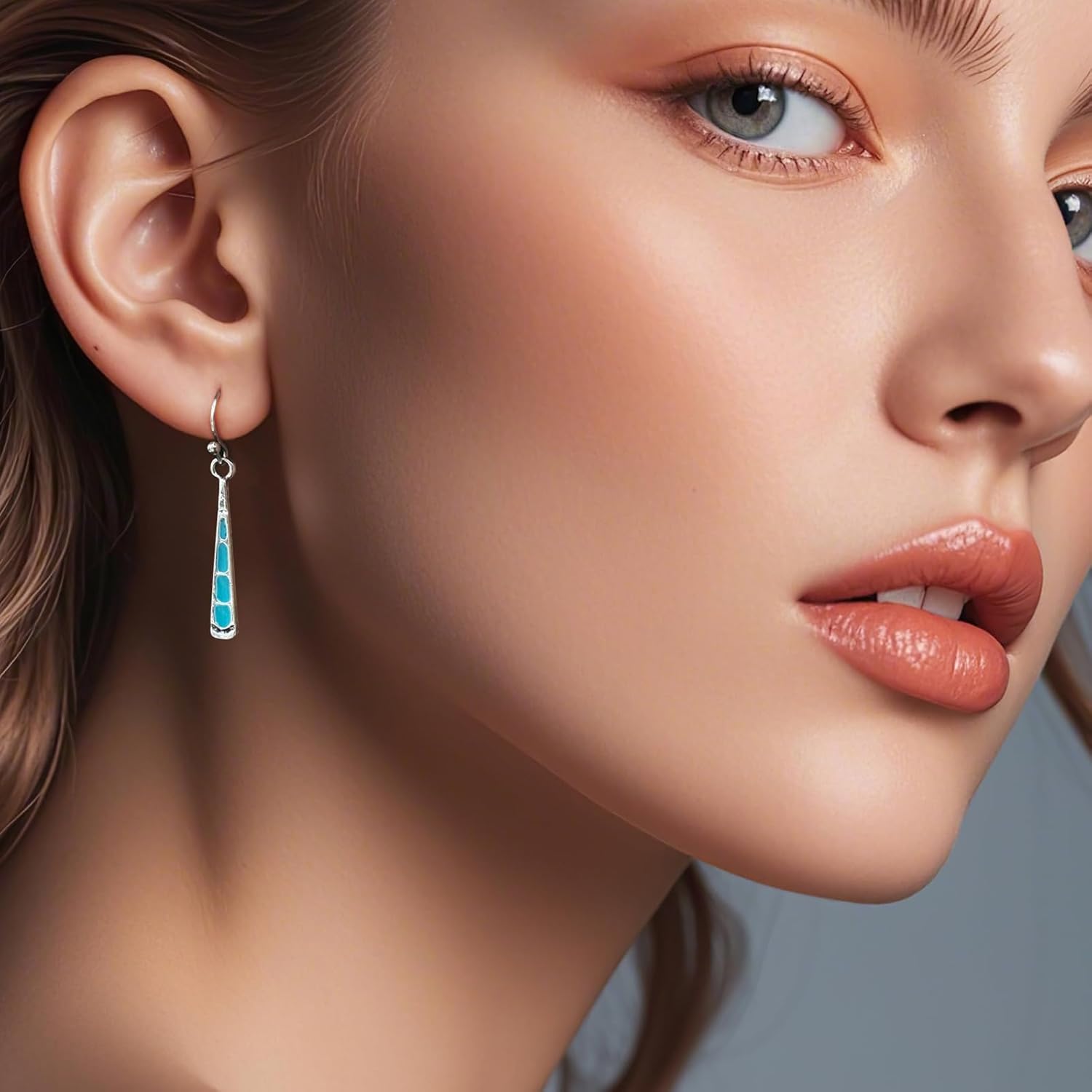 Boho Turquoise Dangle Earrings for Women - Vintage Silver Long Drop Bar Western Jewelry - Image 3