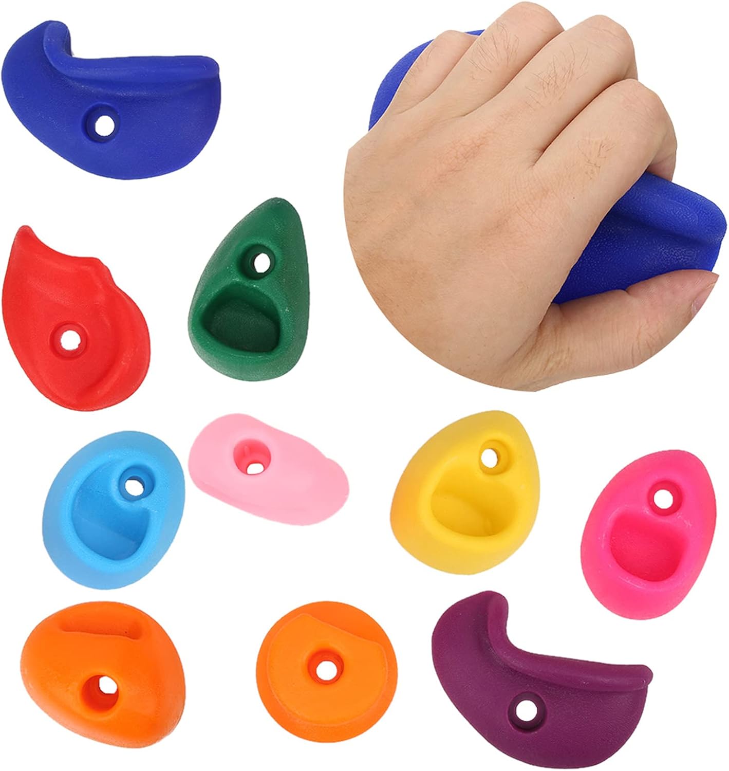 Hapivida Rock Climbing Holds, Multi Colored Large Plastic Climbing Wall Grips Training Holds Set of 10 for Indoor Outdoor Home Gym Exercise Equipment (Large Size 10 Pack)