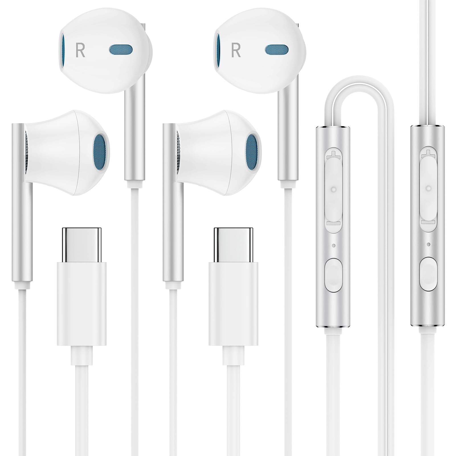 Type C Headphones Wired Earbuds for iPhone 17 16e 16 Pro Max 15, USB C Earphones Noise Canceling Earbuds with Mic Volume Control for Galaxy A17 A16