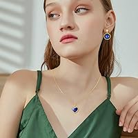 Vista 4 de Collar de oro macizo de 14 quilates, turquesa, lapislázuli, oro amarillo de 14 quilates, dije de piedras preciosas en forma de corazón, joyería