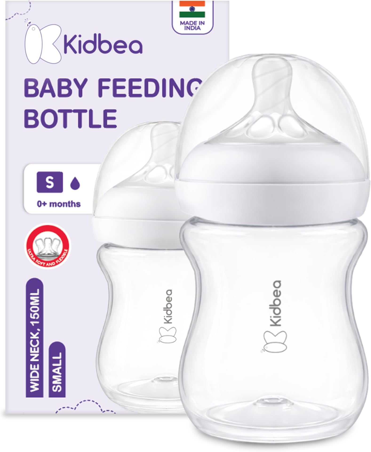 Natural Baby Feeding Bottle 150 ML | Wide Neck, Soft Silicone Nipple, BPA-Free, Leak-Proof, Ideal for Newborn & Infant Babies (Pack of 1)