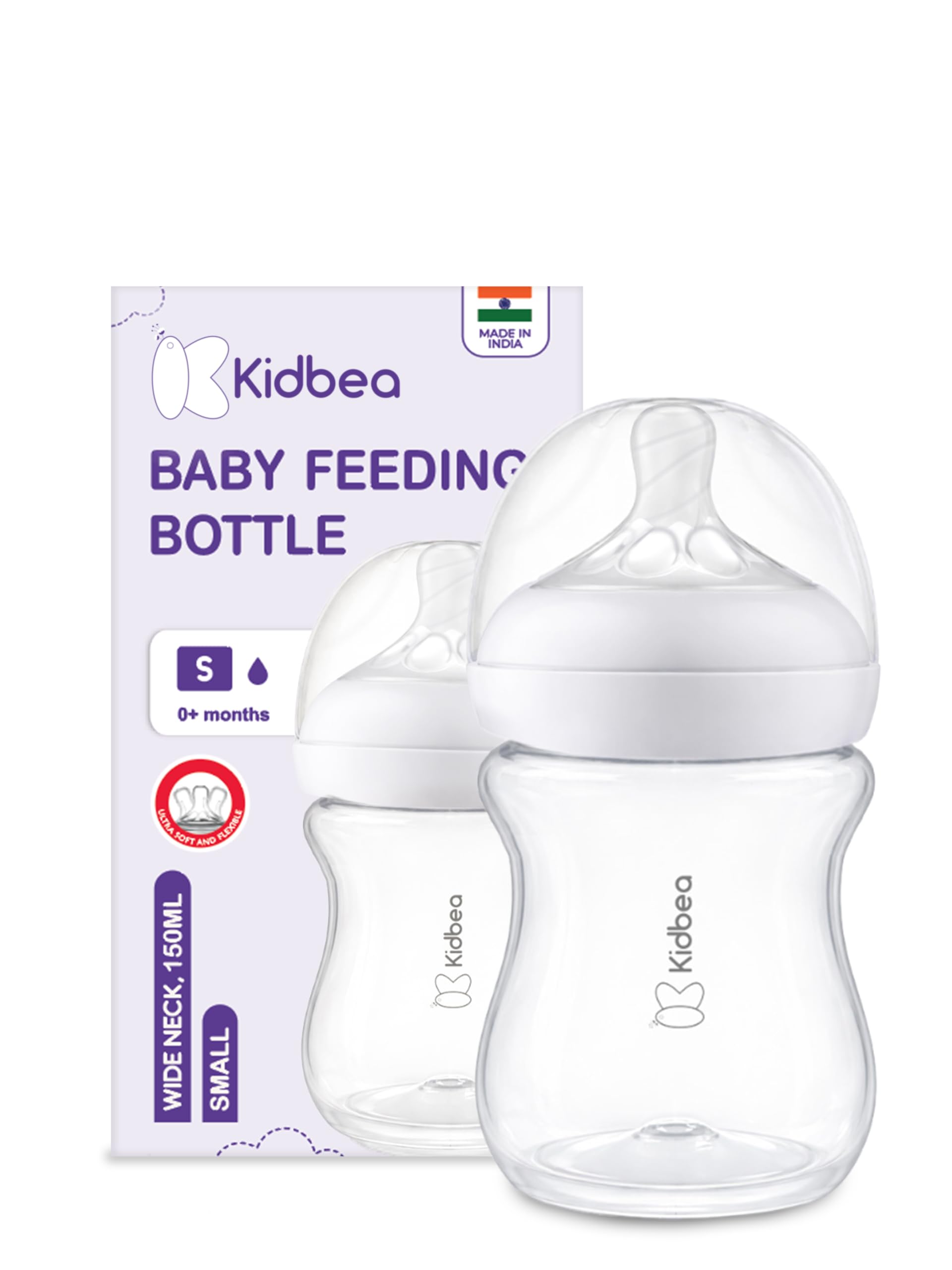 Kidbea Newborn Baby Feeding Bottle 0+ Months, BPA Free Plastic Milk Feeder 150ml, Wide Neck Natural Flow Nipple, Anti Colic, Leak Proof Baby Bottle (Pack of 1)-picture-28
