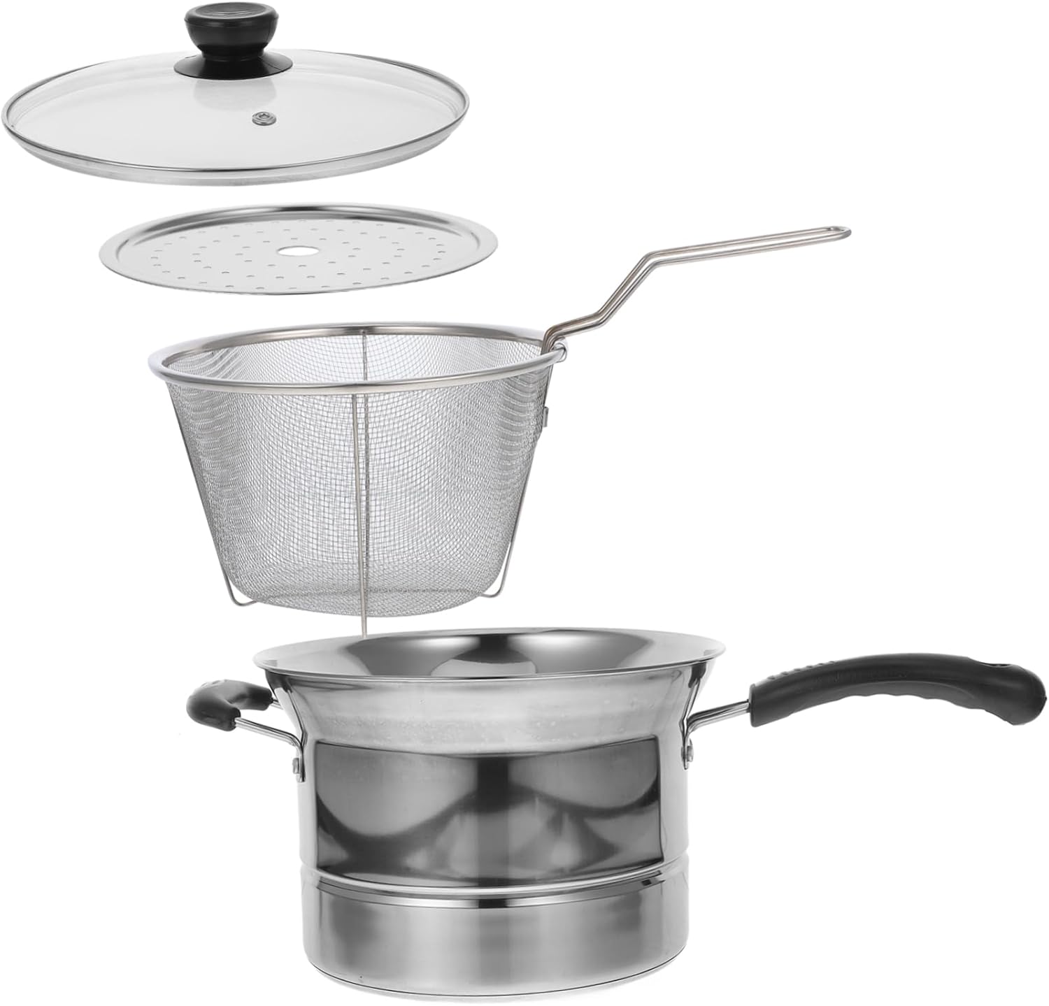 LIFKOME Stainless Steel Cooking Pot Soup Pot Saucepan Fryer Steamer Fryer Strainer Lid