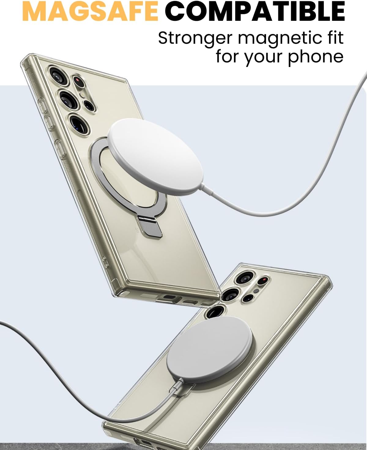 CaseBorne Compatible with Samsung Galaxy S24 Ultra Case - [3-in-1 Combo] [Compatible with MagSafe][ Clear Hybrid Magnetic Cover] with Kickstand and Tempered Glass Screen Protector