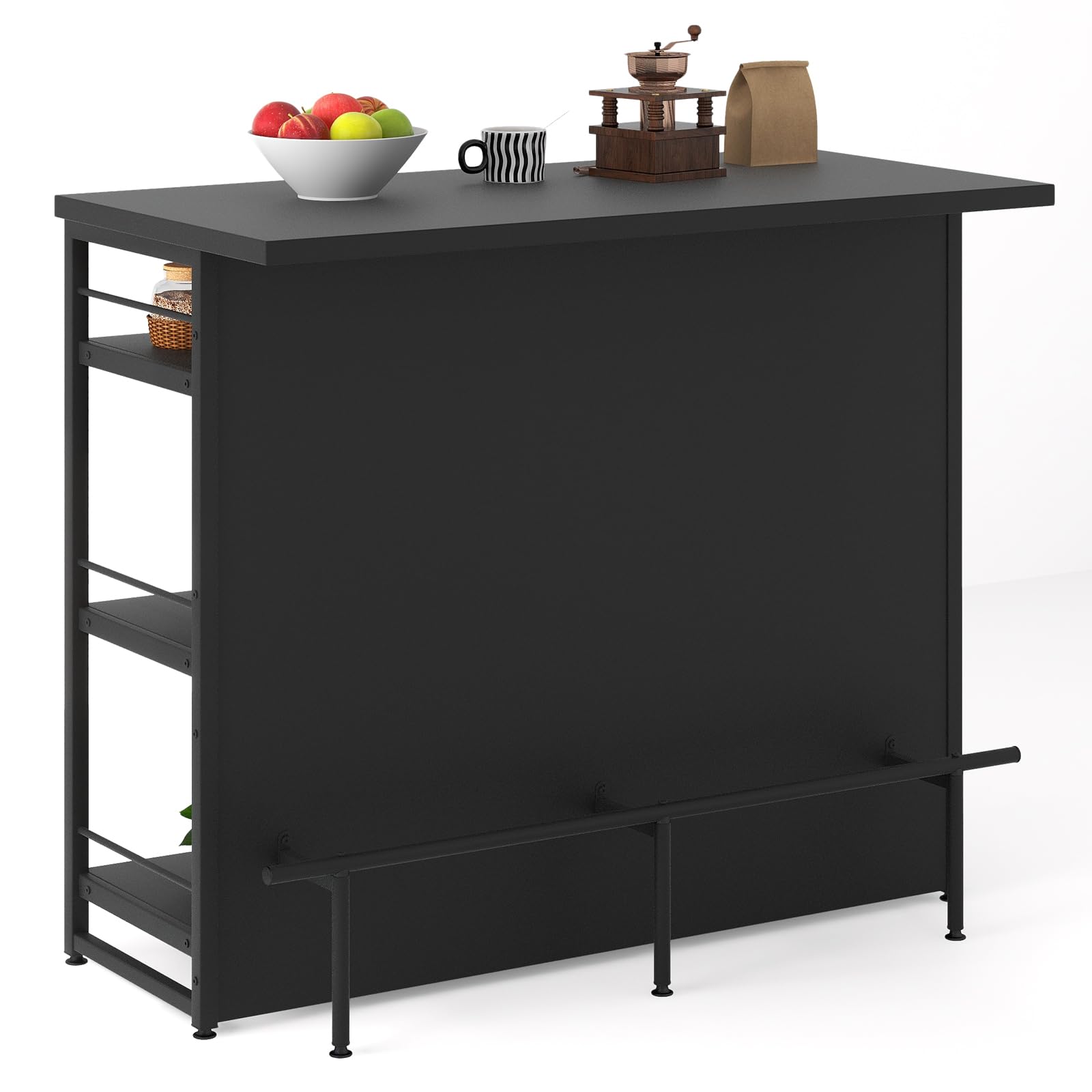 COSTWAY Hausbar Schrank, Barschrank mit 4 Ablagen, 120x60x101cm (Schwarz)