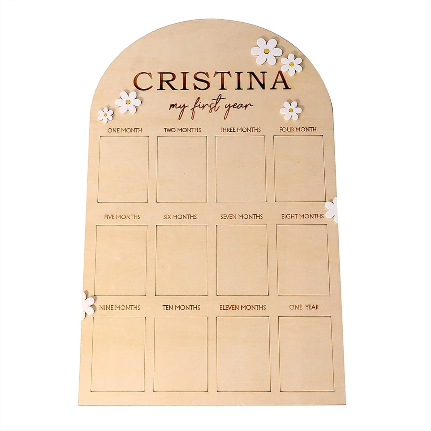 My First Year Photo Display Board Wooden Baby Picture Frame 12 Months,1st Birthday Decorations for Girl Boy,Nursery Decor,Baby Photo Props,Personalized Name Milestone Wood Decorations (51x31cm)