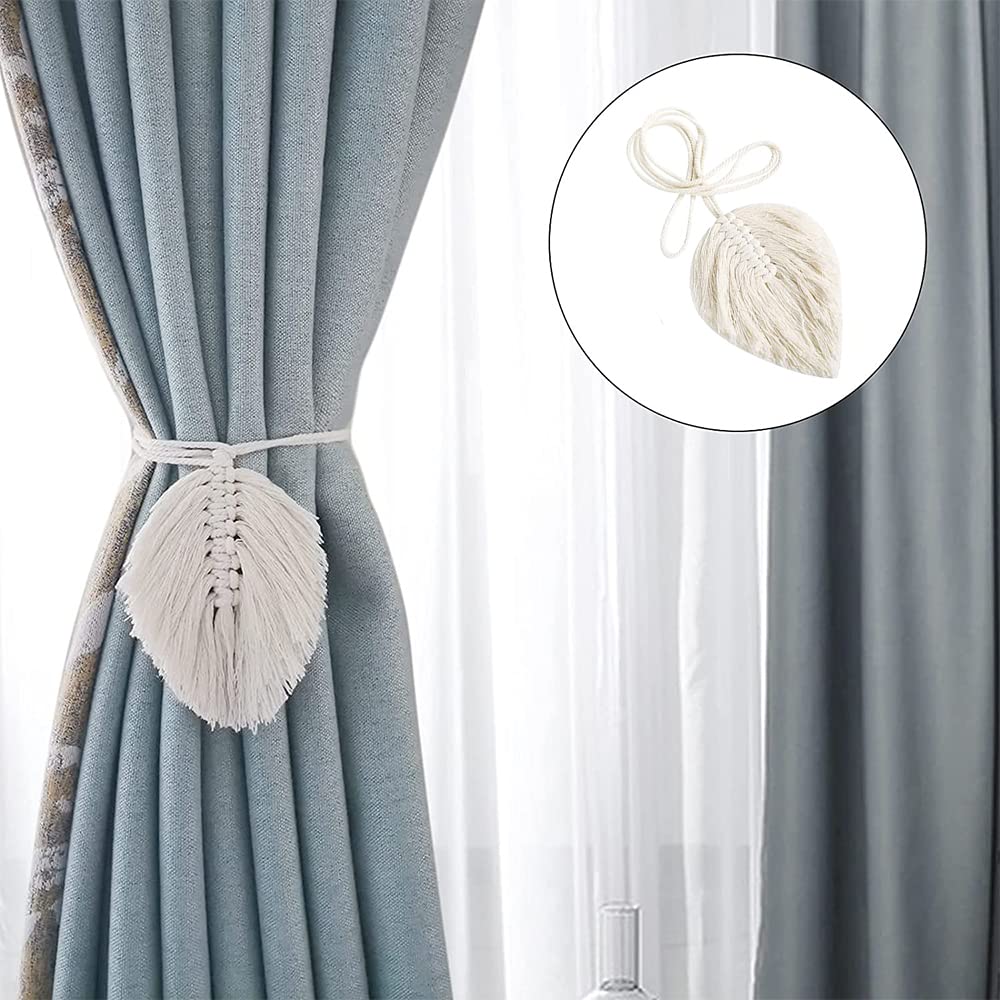 MAKNGRID (222322) 2 Pieces Leaf Shape Curtain Tiebacks Bohemian Style Tie Backs Curtain Tie Backs Braided Leaves for Bedroom Office Curtains Decoration Fabric Holdbacks Premium Drapery Accessories 2