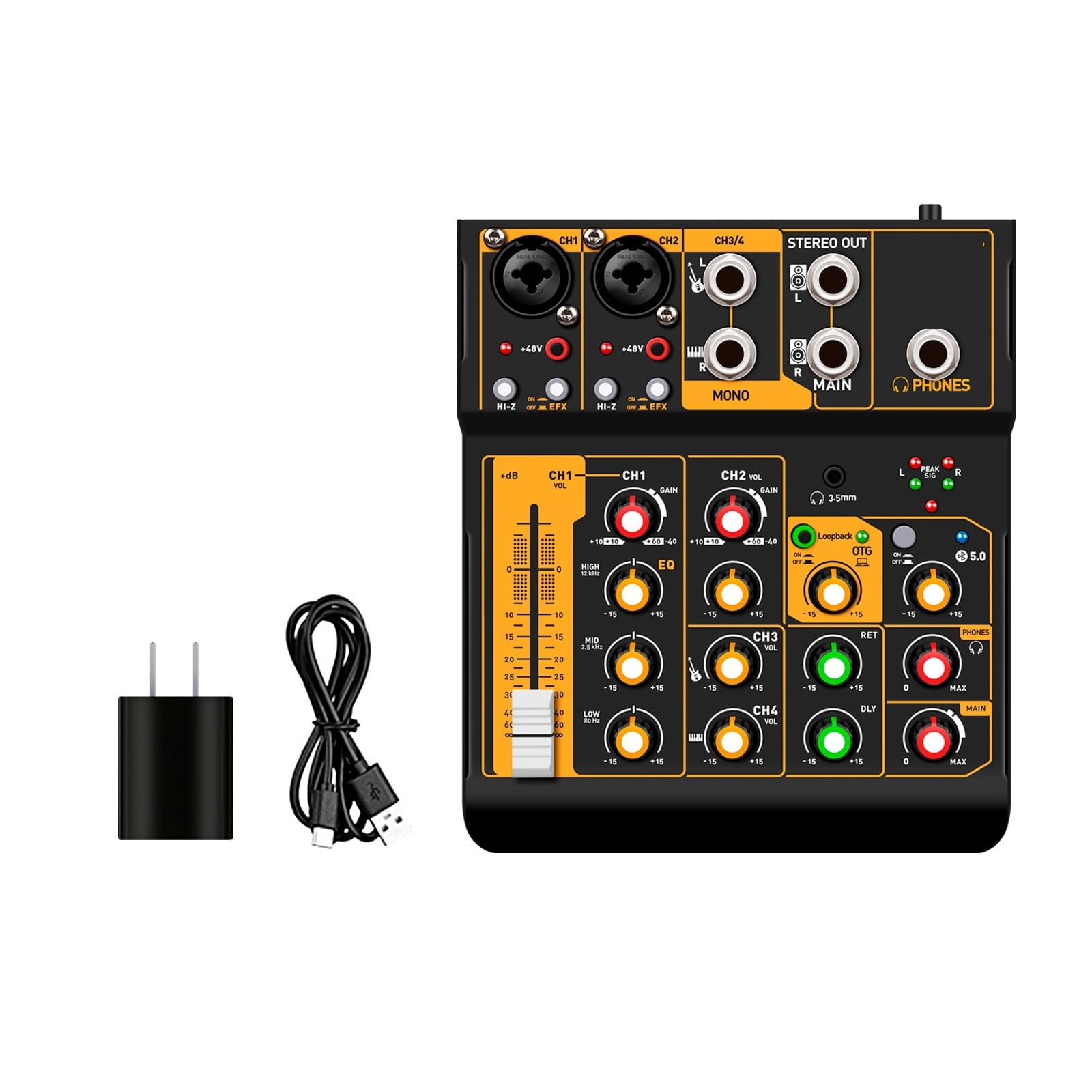Mikser audio, Interfejs miksera Mini4 Konsola DJ Bluetooth 5.0 OTG Reverb 48V Karta dźwiękowa do transmisji na żywo