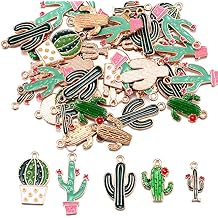 50Pcs Mixed Alloy Enamel Cactus Pendants Tropical Summer Desert Plant Charms For Jewelry Making Earring Necklace Bracelet Keychain Bag Decor