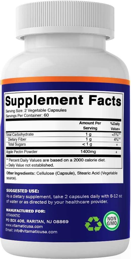 Vitamatic Apple Pectin 1400 mg Per Serving, 120 Veggie Capsules — Amazon image 8