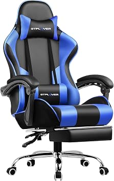 GTPLAYER Gaming Chair with Footrest, High-Back Desk/PC Chair with 140  Recline, Headrest, and Armrests, Breathable PU Leather Upholstery for Comfortable Seating, Ideal for Remote Work, PC, Desk,