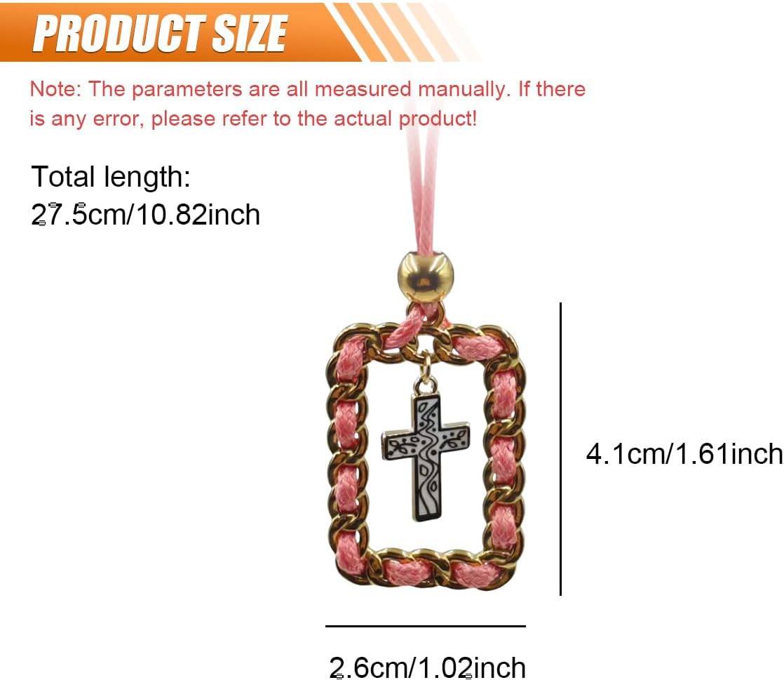 Cross for Car Mirror Hanging, Metal Cross Car Rear View Mirror Charm, Auto Rearview Decoration Accessories for Sedans, Trucks, Home, Jesus Religious Vehicle Pendant Present for Women Men (Pink) image 2
