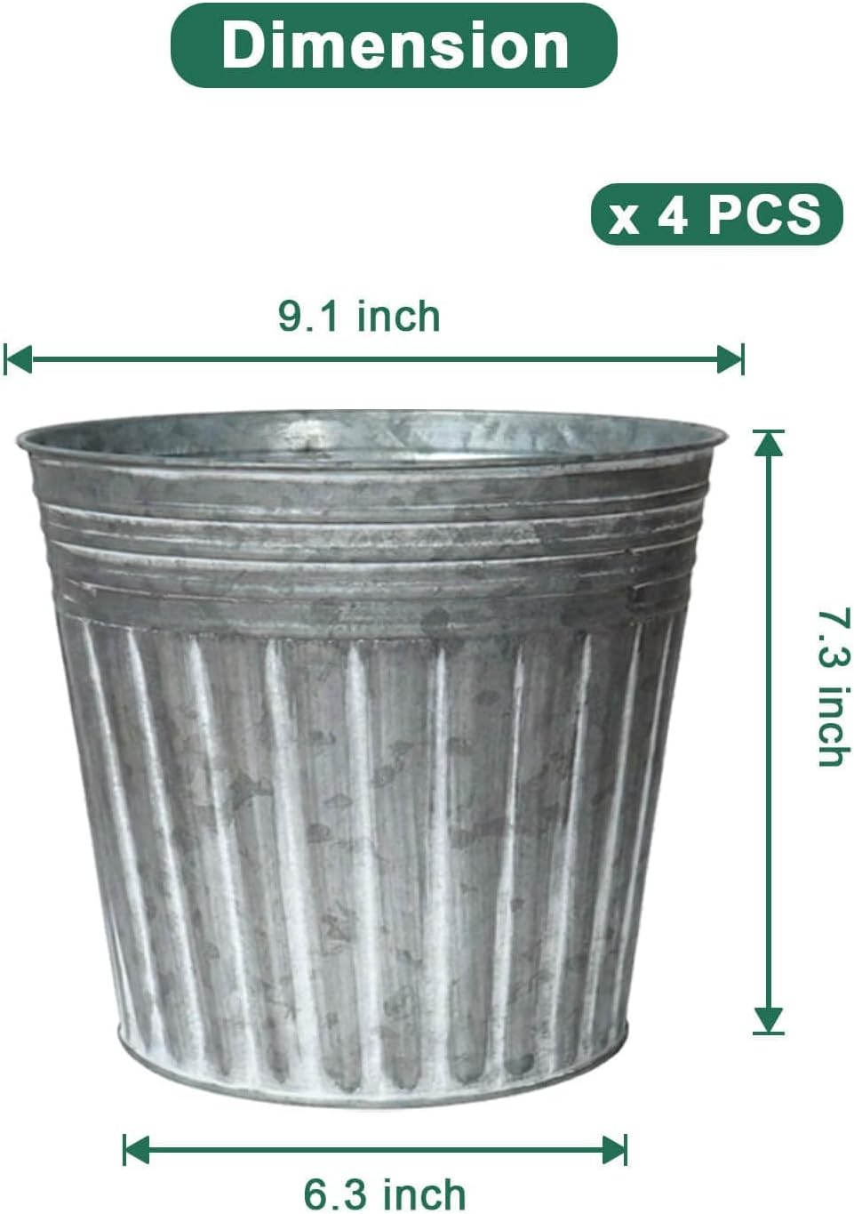 vensovo 9 Inches Silver Metal Rustic Plant Pots - 4 Pcs Large Galvanized Planters with Drain Hole and Rubber Plug, Rustproof Tin Bucket Flowerpot for Indoor Plants Farmhouse Vintage Style for Decor 4 9 inch