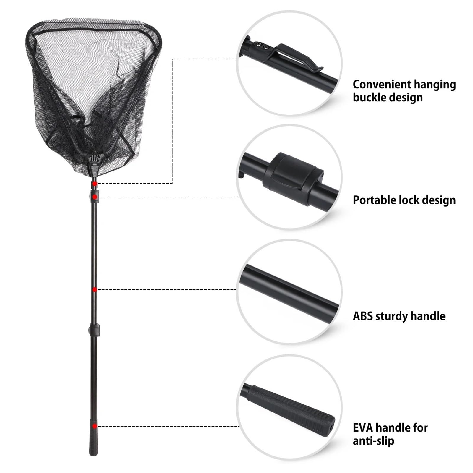 Guadino Pesca Telescopico Guadino da Pesca Pieghevole con Asta Telescopica in Alluminio, Maglia da 4 Mm, Maniglia Portatile