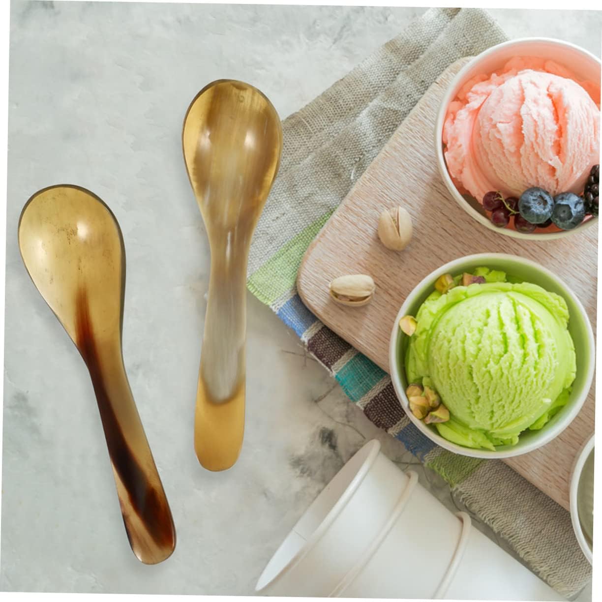 UPKOCH 5sets Small Scoops Mini Horn Spoons Natural Spoons for Kitchen Cooking Dessert Cake Tea Juice 3pcs*5