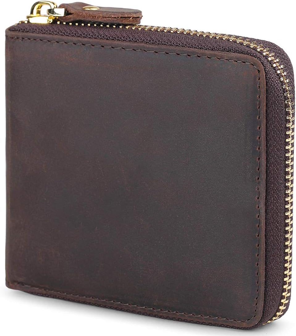 Wallets for Men Zipper Leather RFID Blocking Wallet Bifold with Zippers Coin Change Pocket Picture Slots Zip Around Travel Wallet Coffee