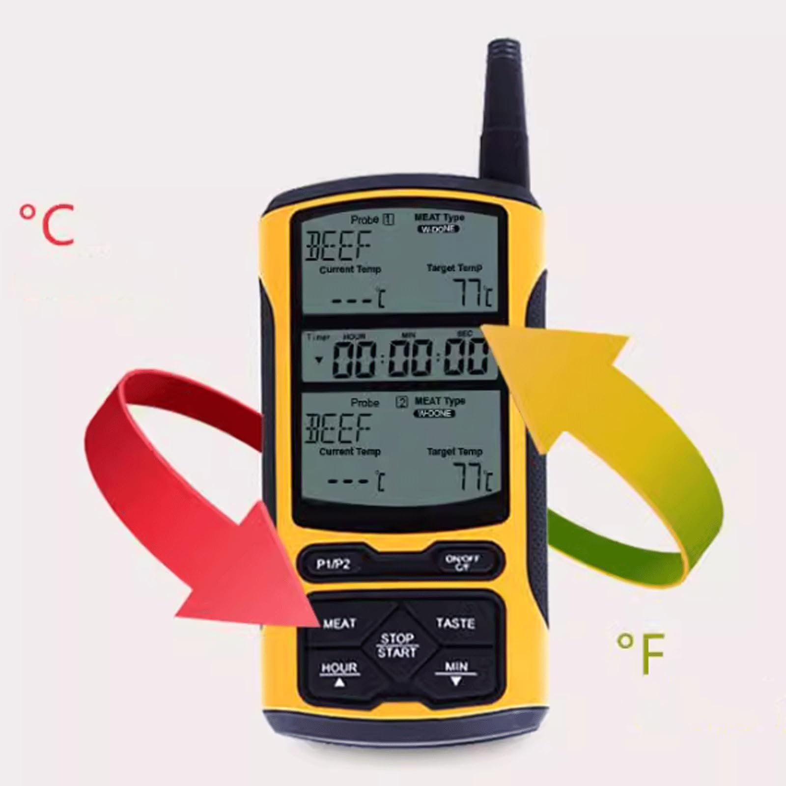 KRILLIQ Termómetro de Doble sonda para Alimentos, Control Remoto inalámbrico, termómetro LCD de Lectura instantánea, termómetro para Barbacoa, para Cocina, Parrilla y Barbacoa