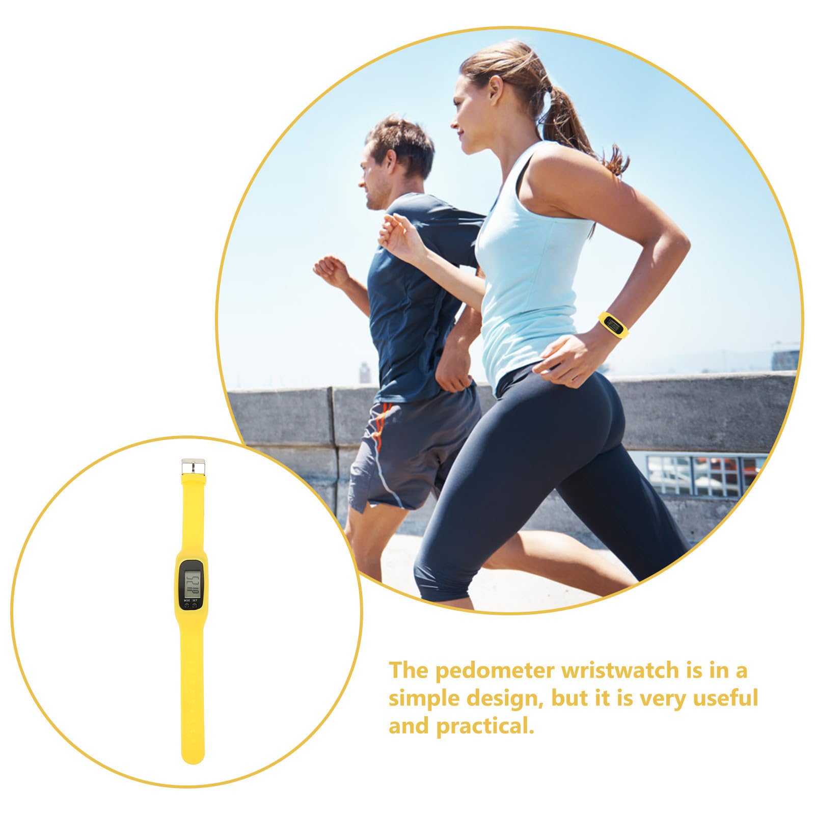Bracciale Contapassi Digitale in Silicone Giallo per Camminare | Schermo Chiaro e Facile da Leggere, senza App, Uso Semplice, Batteria Ag10 Inclusa