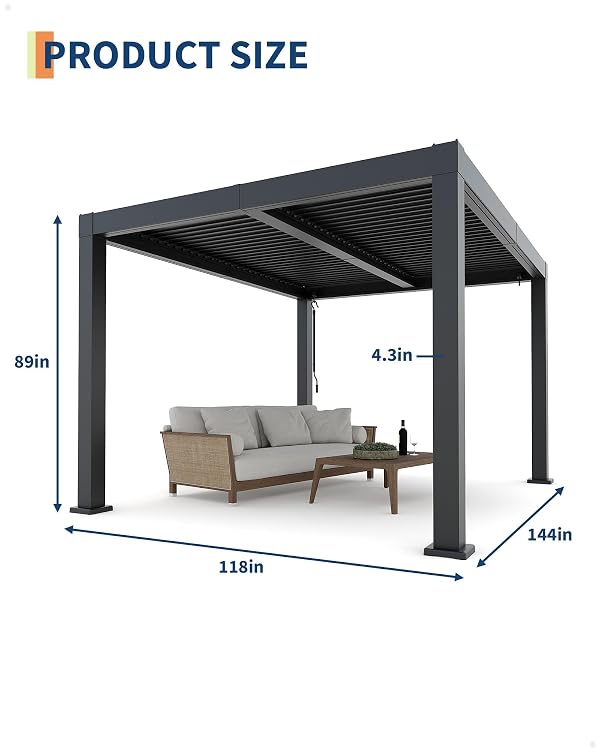 Garveelife All-Aluminum Louvered Pergola 10 ft x 12 ft, Outdoor Pergola with Adjustable Louvered Roof, Reinforced Aluminum Frame, Integrated Drainage System, Hardtop Gazebo for Patio, Deck, Gray by GarveeLife - Image 2