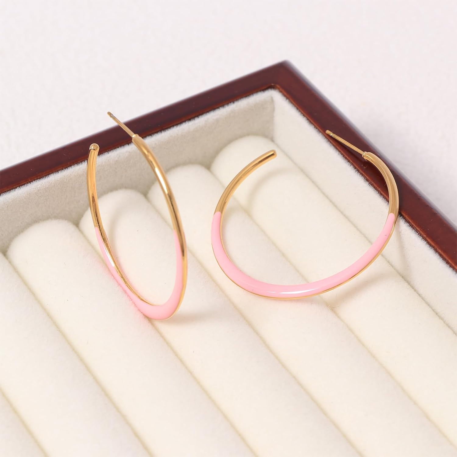 Enamel Hoop Earrings for Women 18K Real Gold Plated Hypoallergenic C-Shaped Earring Colorful Enamel Jewelry Valentine's Day Gift for Wife Girlfriend - Image 4