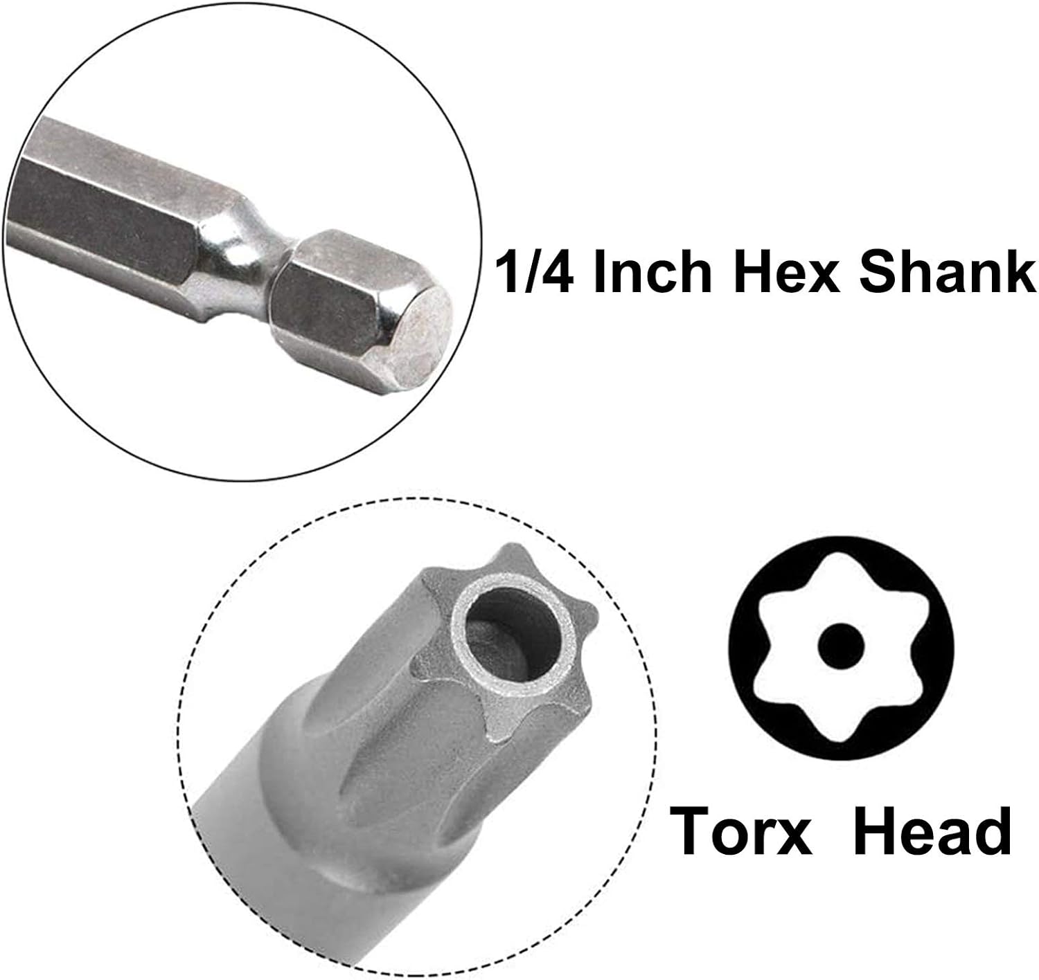 75mm/2.95" Length Torx Head Screwdriver Bit Set 1/4 Inch Hex Shank Magnetic Screwdriver Bit TT8/TT10/TT15/TT20/TT25/TT27/TT30/TT40 S2 Steel Gray (8 Pcs)
