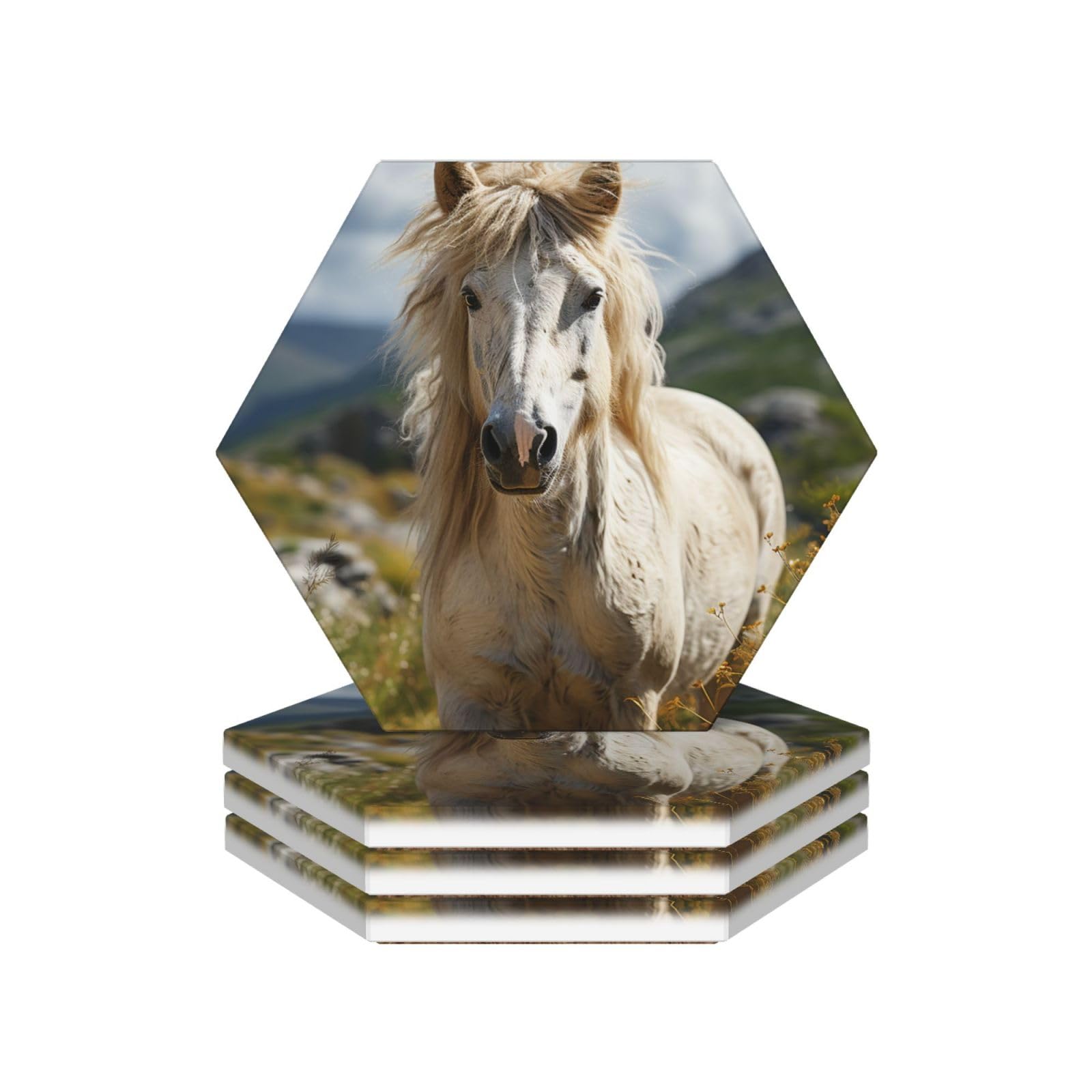 Dessous de verre céramique anti-rayures et absorbant motif cheval pour salon