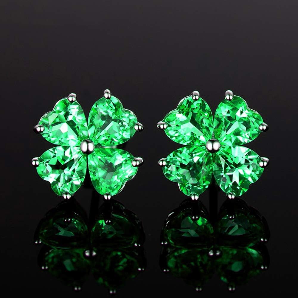 JIANGXIN Lucky Four Leaf Clover 925 Sterling Silver Stud Earrings for Women Topaz Citrine Amethyst Garnet Peridot Aquamarine Birthstone White Gold Plated Shamrock Jewelry