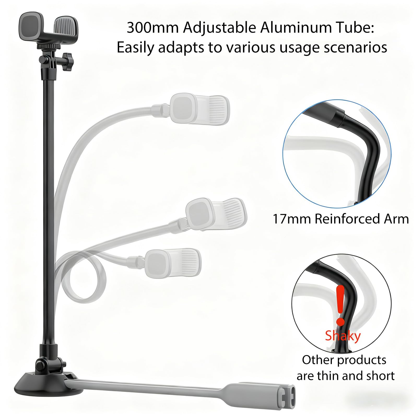 Cryfokt Soporte de Teléfono Giratorio de 360 ​​Grados para Cama, Soporte de Película POV Manos Libres.Soporte de Montaje Perezoso para Bricolaje con Abrazadera de Brazo Largo Flexible,