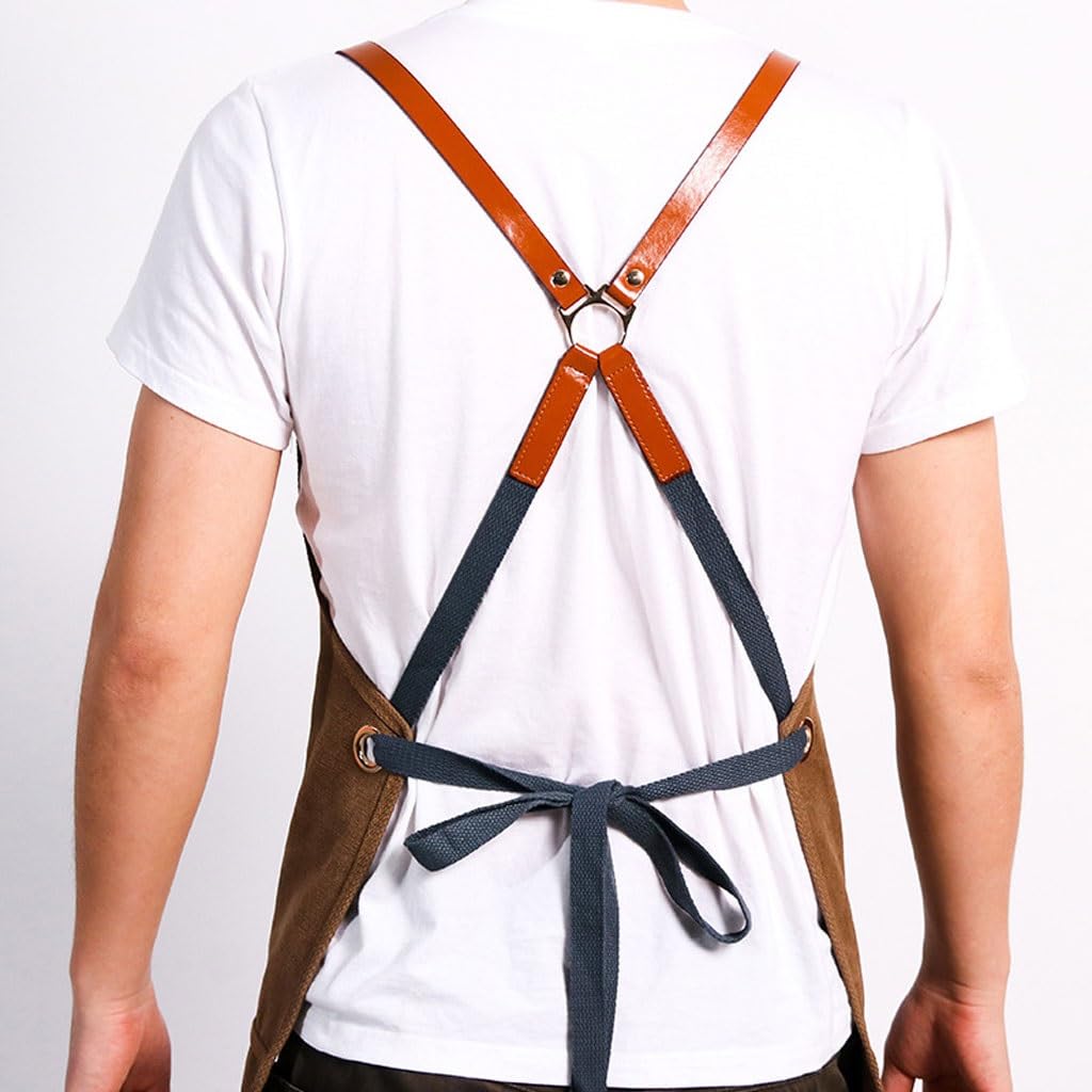 TEESONG Delantal de Chef Delantal de Trabajo Lona Vaquera Carpintero Jardinero Salón de uñas Ropa de Trabajo de Restaurante for Hombres y Mujeres Delantales para Hombres(B)